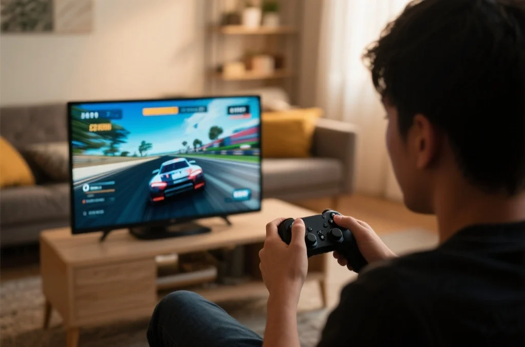 玩家专注游戏画面